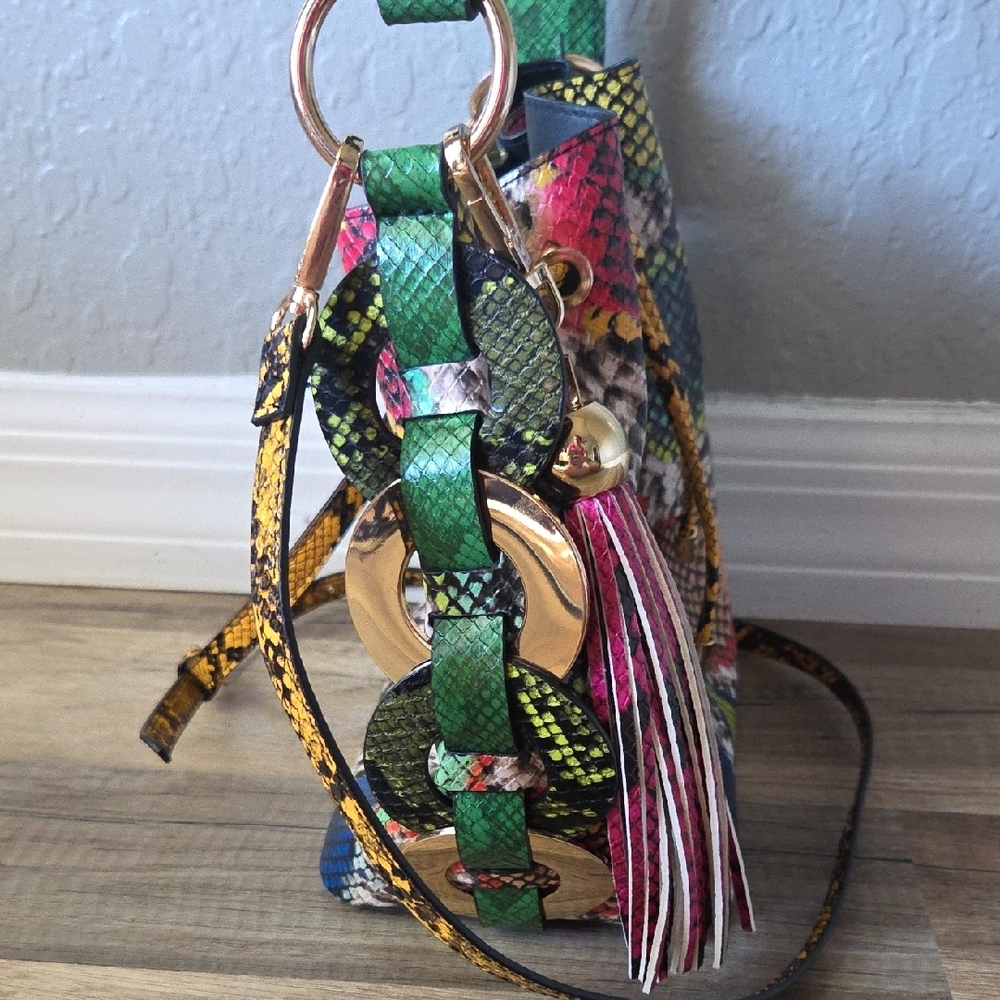Aldo Multicolor Python Snake-Print Bucket Bag wit… - image 5